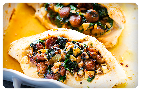 Sausage, Mushroom and Spinach Stuffed Chicken